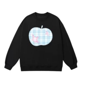 Plaid Apple Crewneck Sweatshirt — Black