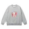 Retro-Cute Pink Rabbit Print Sweatshirt — Grey
