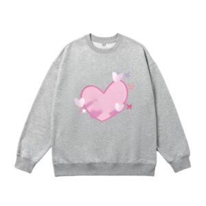 Charming & Unique Heart-Embroidered Crewneck Sweatshirt — Gray