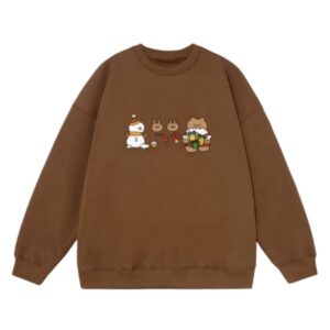 Snowman Grey Crewneck Sweatshirt — Light Brown