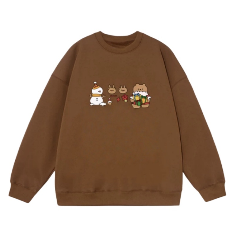 Snowman Grey Crewneck Sweatshirt — Light Brown