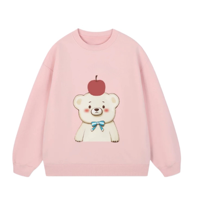 Apple Bear Crewneck Sweatshirt — Pink