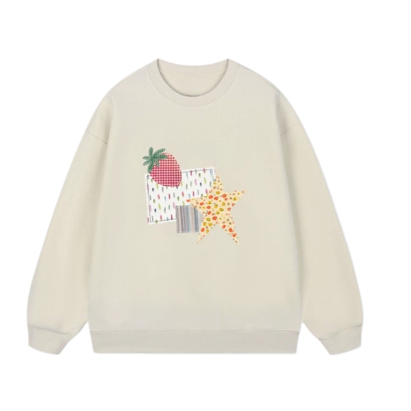 Niche Patchwork & Print Sweatshirt — Creamy Apricot