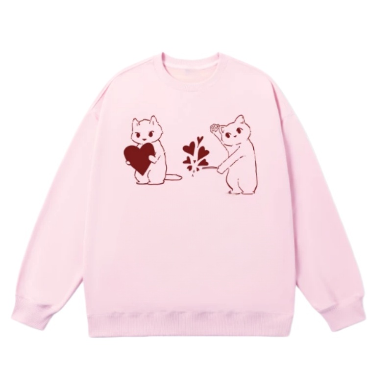 Cat & Ace Of Hearts Graphic Sweatshirt — Light Pink