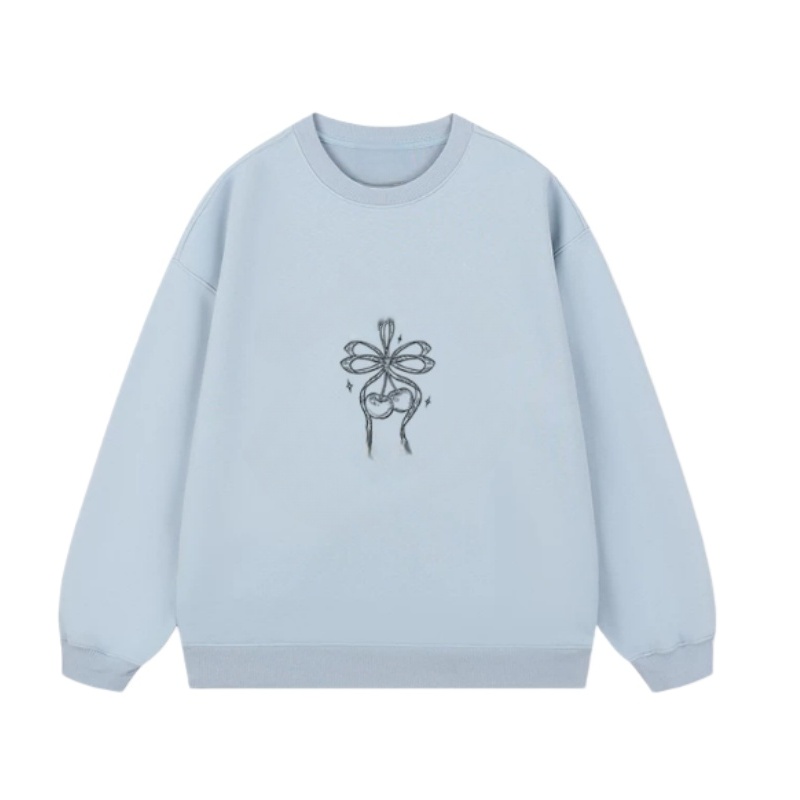 Graffiti-Style Bow Print Sweatshirt — Blue