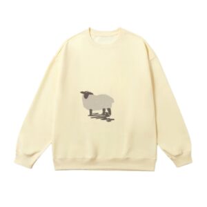 Hand-Drawn Lamb Print Sweatshirt — Pale Yellow