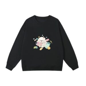 Trendy Sweatshirt With Cute Dog Pattern — Black
